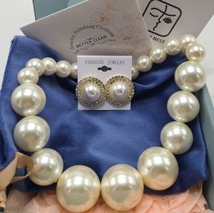 BIG Faux Pearl Necklace and Earrings Set by Beauty Nest